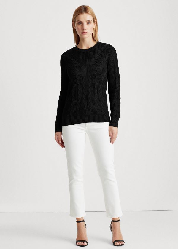 Sueter Ralph Lauren Mujer Negros - Cable-Knit Crewneck - DVFAW8431